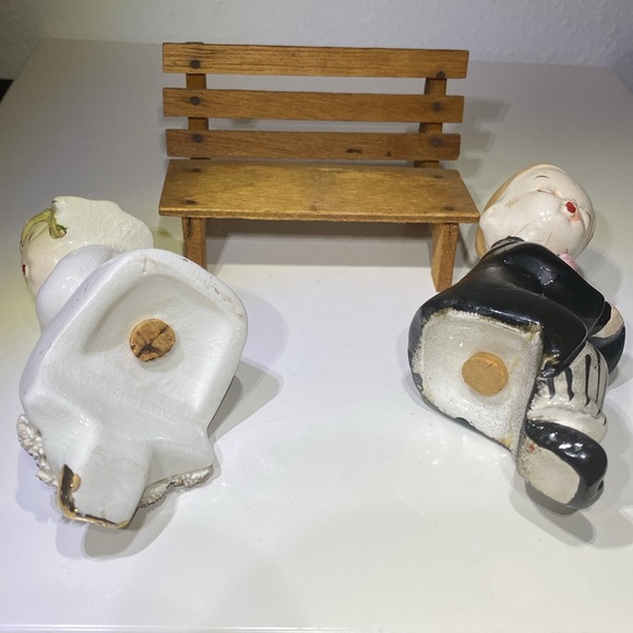 Vintage 50’s Kissing Wedding Couple on Bench Salt & Pepper Shakers - Picture 8 of 11